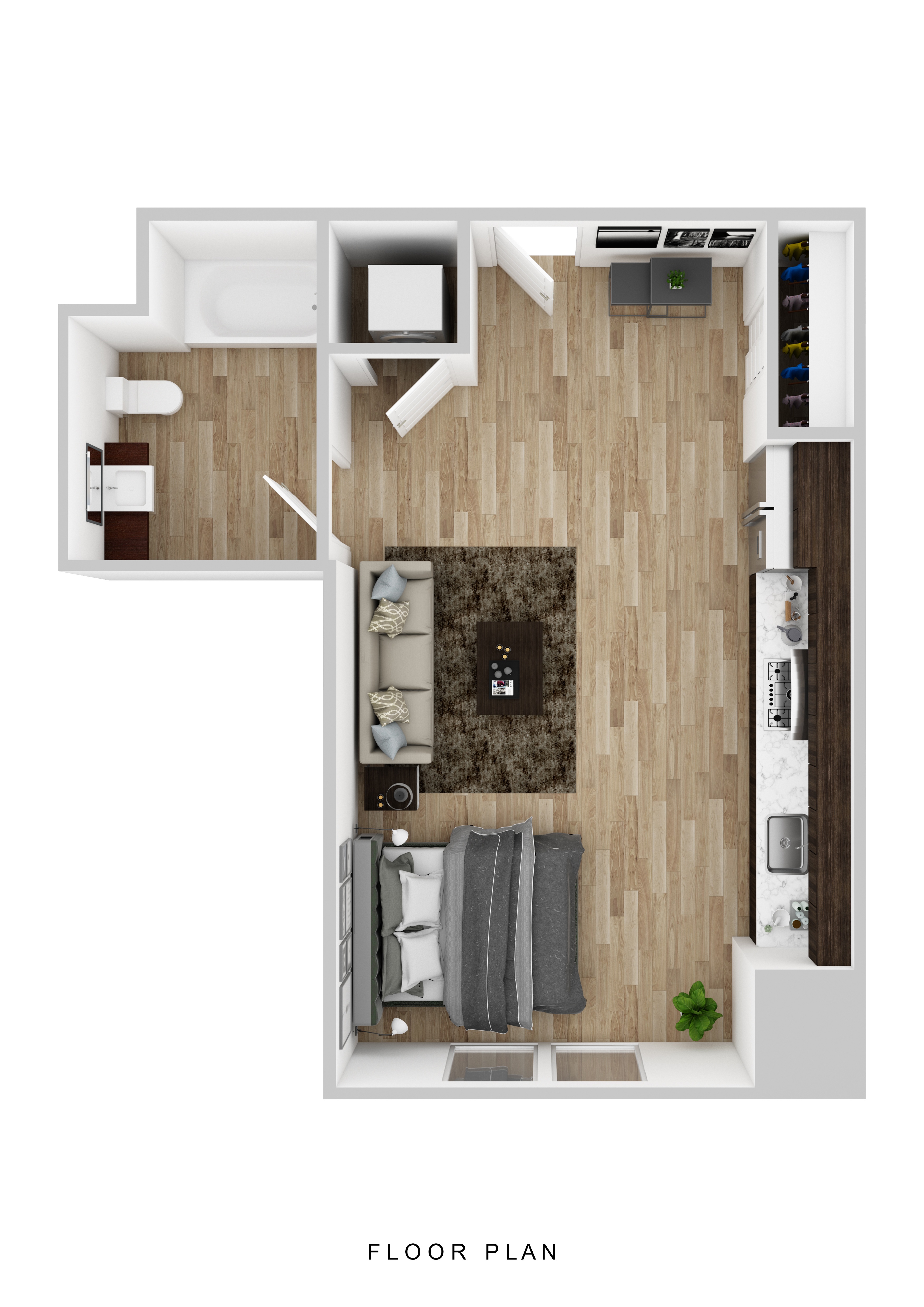 Floor plan for studio, 1 bath, 501 sqft